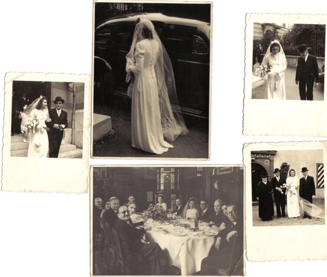 תמונה המראה חמישה צילומים שצולמו בחתונתם של לאה ומקס וורמסר